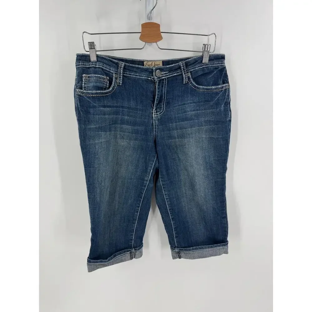 Earl Jean Medium‎ Wash Rolled Hem 5-Pocket Capri Jeans Womens Size 6